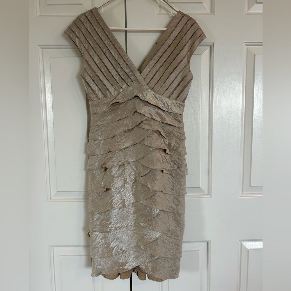 Adrianna Pappel Gold shimmer cocktail dress